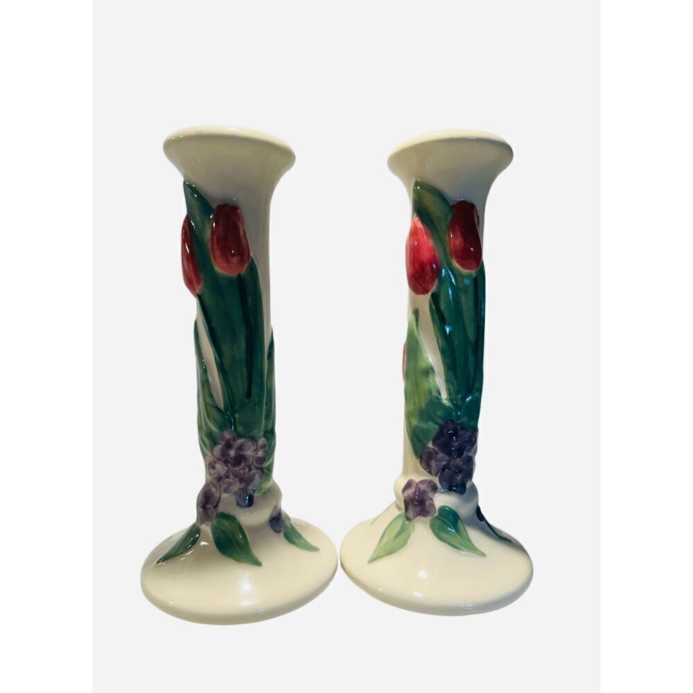 Vintage  Treasure Craft Pottery Candlesticks Tulip
